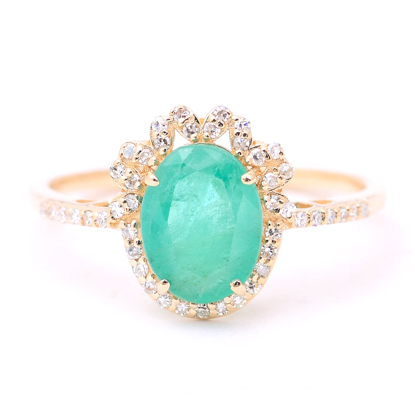 1.62 Ct Oval Mixed Cut Natural Emerald 14K Gold Ring