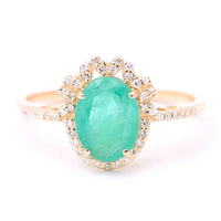 1.62 Ct Oval Mixed Cut Natural Emerald 14K Gold Ring