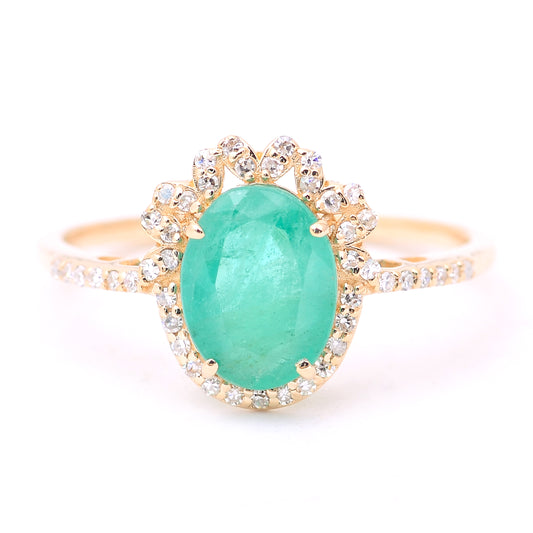 1.62 Ct Oval Mixed Cut Natural Emerald 14K Gold Ring