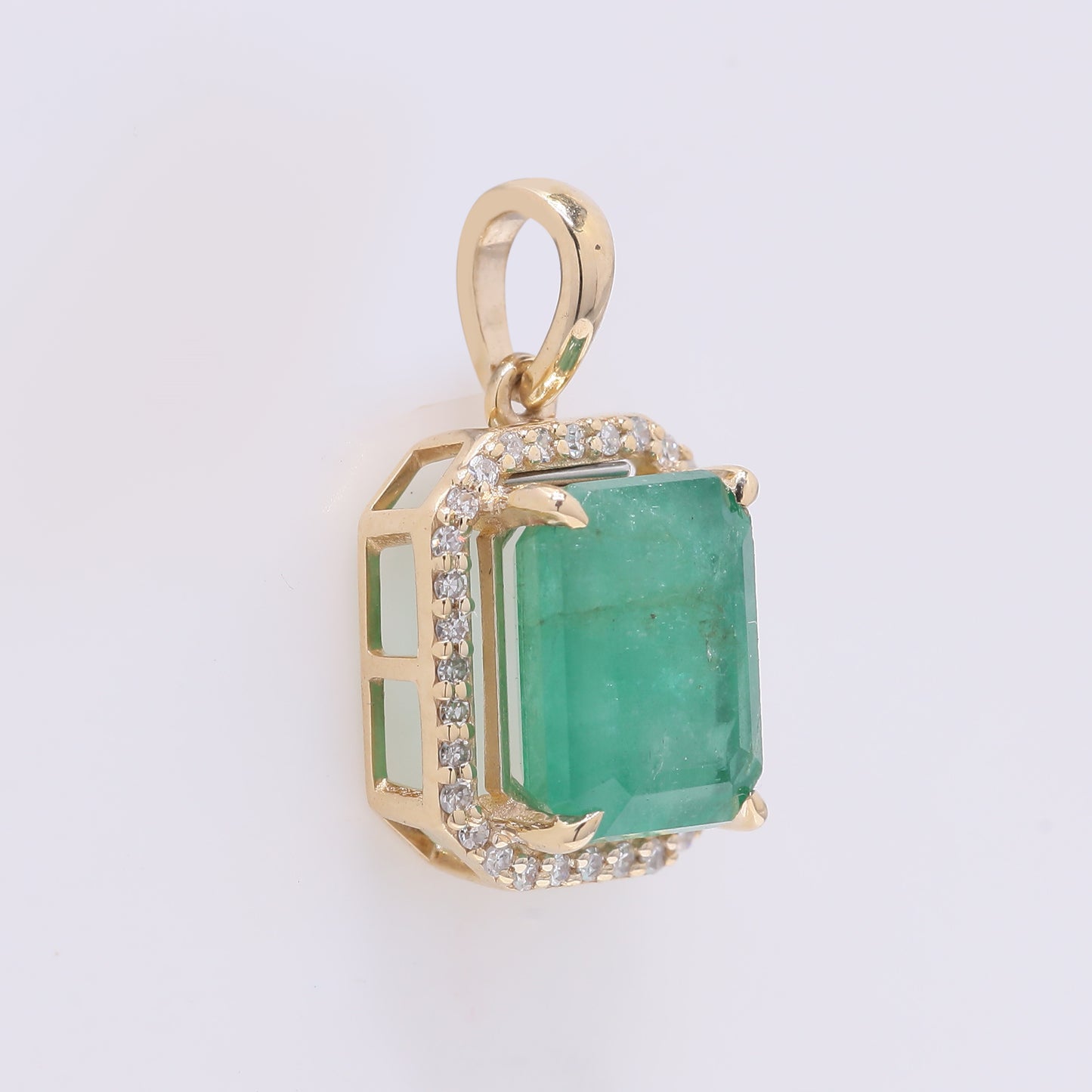 2.82 Ct Octagon Step Cut Natural Emerald 14K Gold Pendant