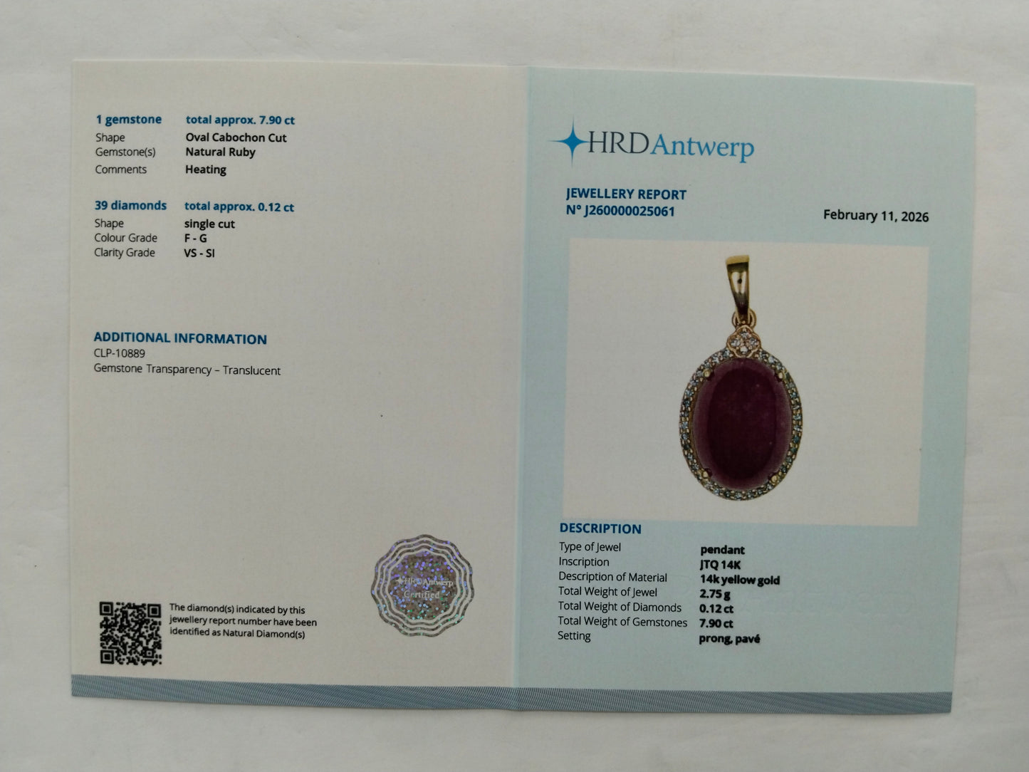 8.02 Ct Oval Cabochon Cut Natural Ruby 14K Gold Pendant