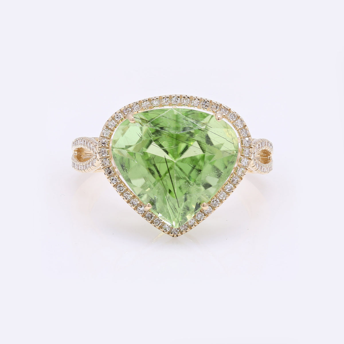 8.10 Ct Pear Mixed Cut Natural Peridot 14K Gold Ring