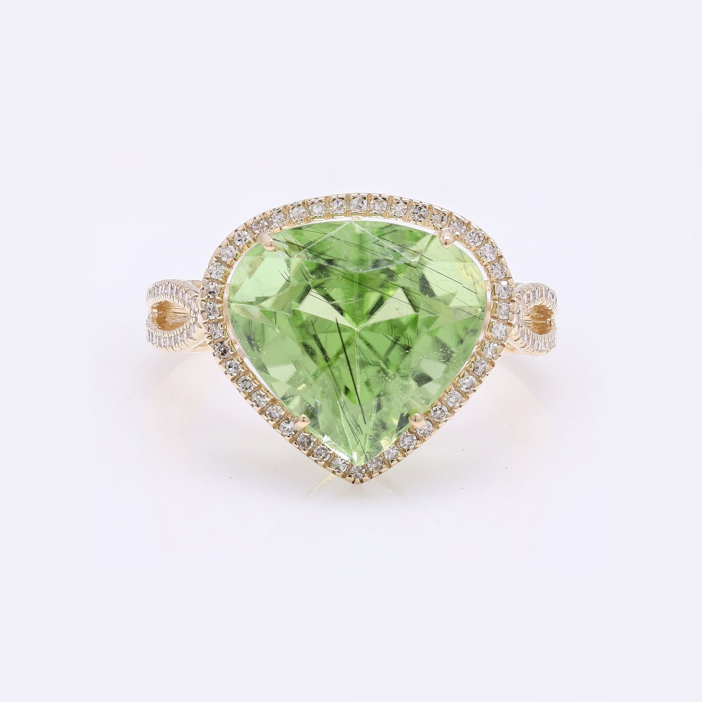 8.10 Ct Pear Mixed Cut Natural Peridot 14K Gold Ring