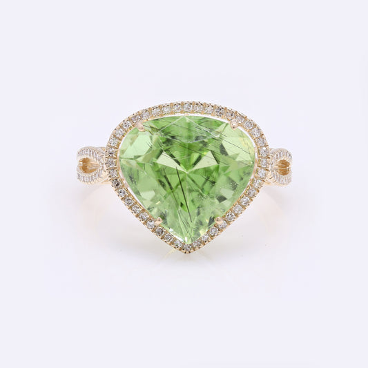 8.10 Ct Pear Mixed Cut Natural Peridot 14K Gold Ring