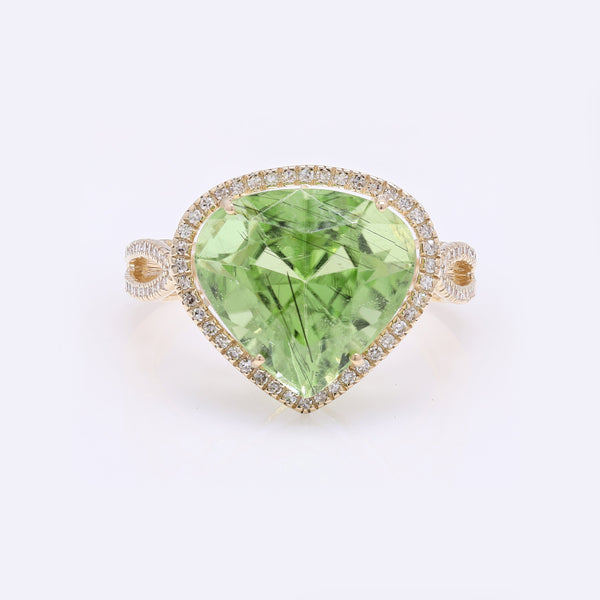 8.10 Ct Pear Mixed Cut Natural Peridot 14K Gold Ring