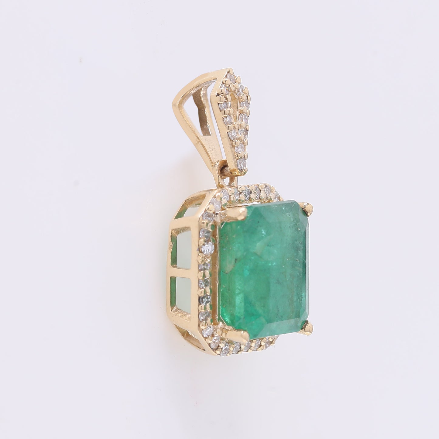 2.76 Ct Octagon Step Cut Natural Emerald 14K Gold Pendant