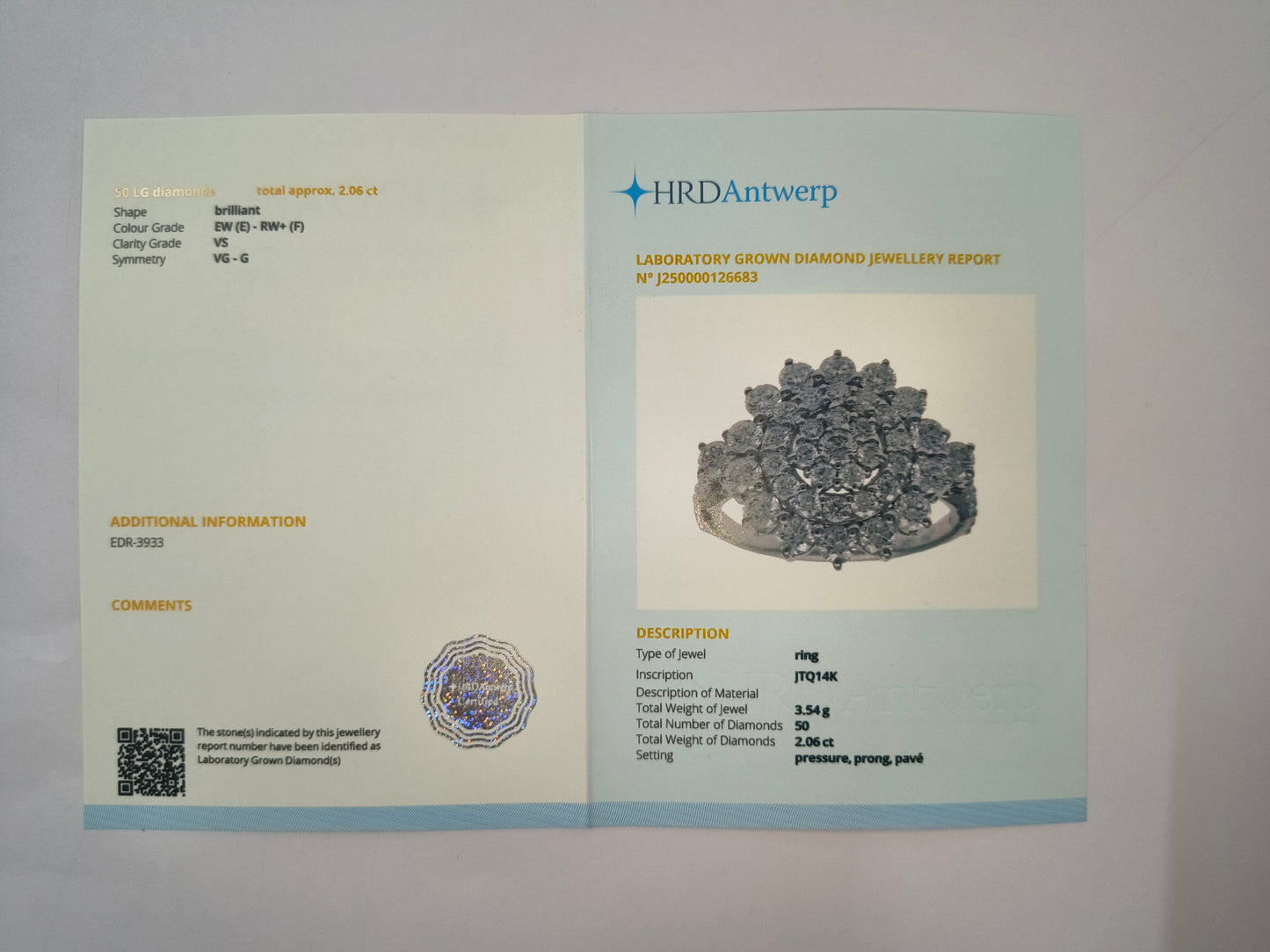 2.06 Carats Lab Grown Diamond 14K Gold Ring