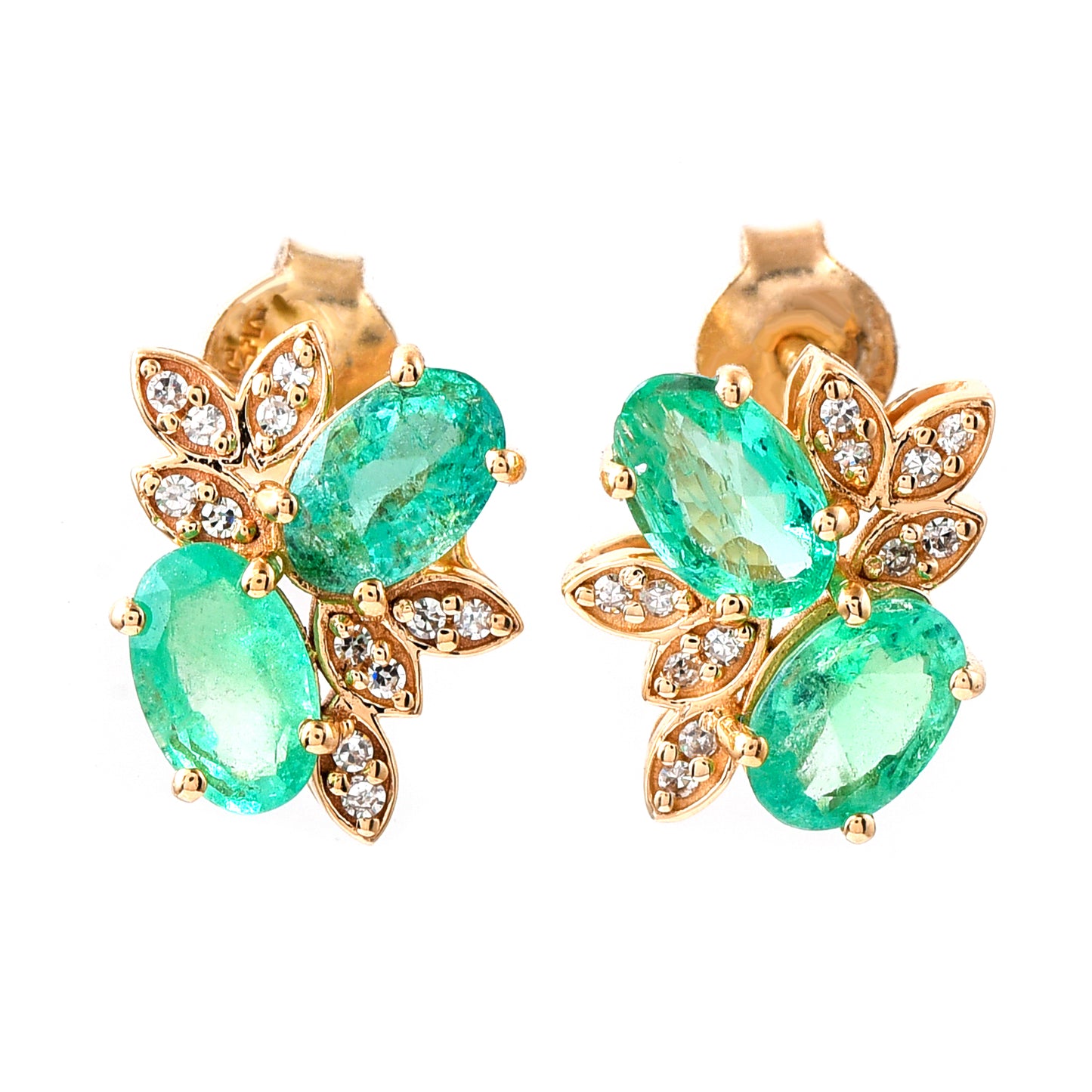 1.50 Ct Oval Mixed Cut Natural Emerald 14K Gold Earrings