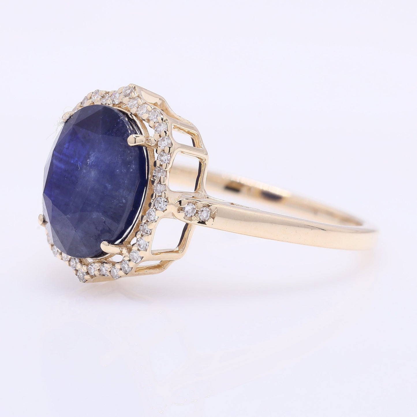 4.23 Ct Oval Mixed Cut Natural Sapphire 14K Gold Ring