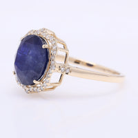 4.23 Ct Oval Mixed Cut Natural Sapphire 14K Gold Ring