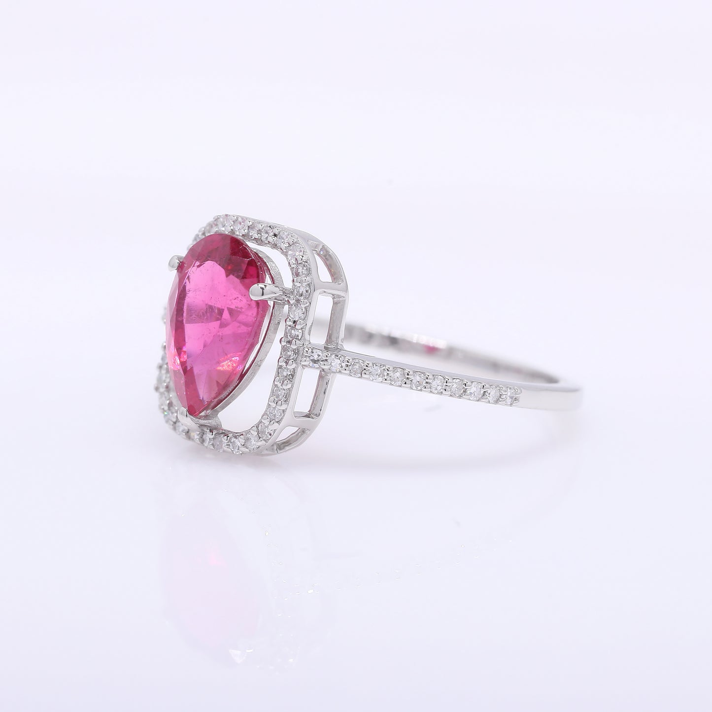 1.57 Ct Pear Mixed Cut Natural Pink Tourmaline 950 Platinum Ring