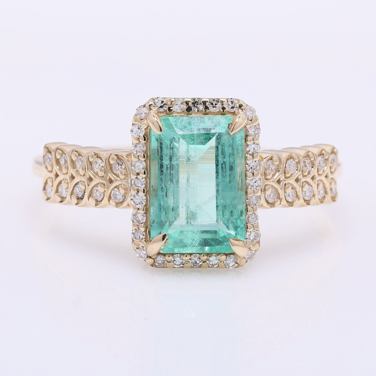 1.59 Ct Octagon Step Cut Natural Emerald 14K Gold Ring