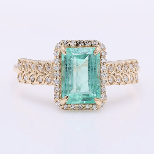 1.59 Ct Octagon Step Cut Natural Emerald 14K Gold Ring