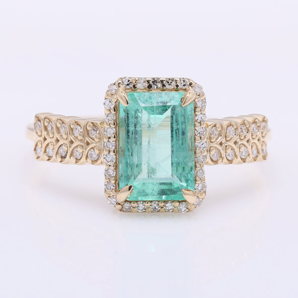 1.59 Ct Octagon Step Cut Natural Emerald 14K Gold Ring