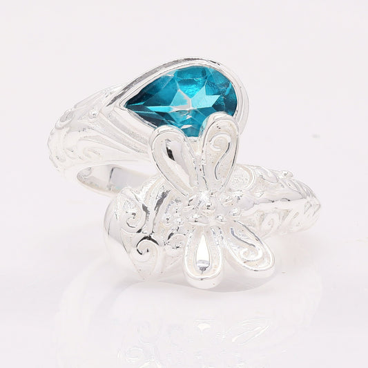 1.50 Ct Pear Paraiba Topaz 925 Silver Ring