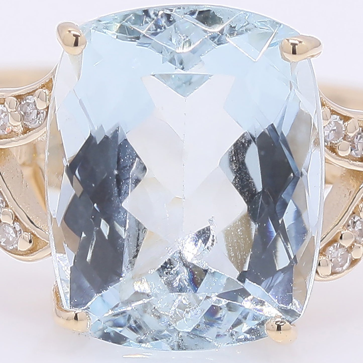 3.24 Ct Cushion Mixed Cut Natural Aquamarine 14K Gold Ring