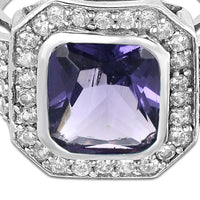 5.44 Ct Octagon Amethyst, Cubic Zirconia 925 Sterling Silver Ring