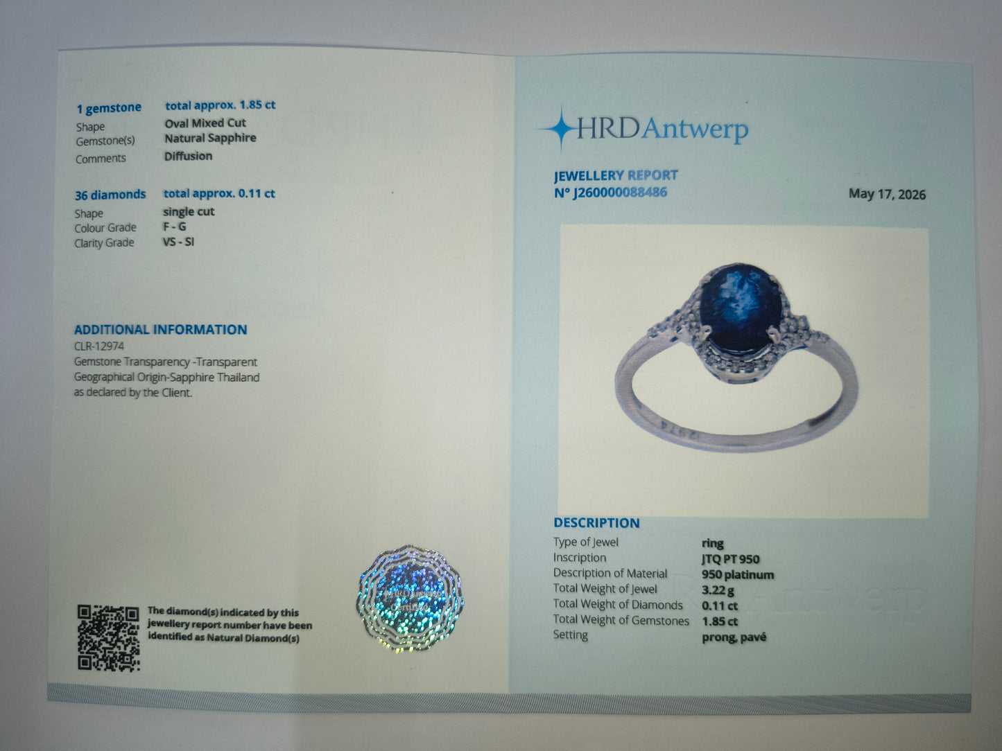 2.82 Ct Oval Mixed Cut Natural Sapphire 950 Platinum Ring