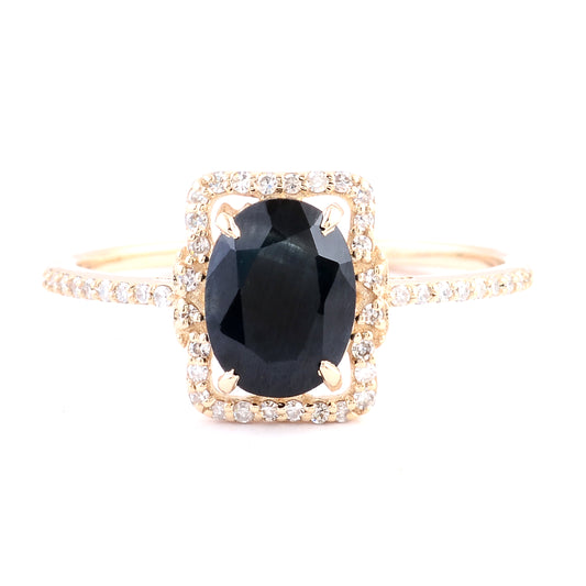 1.65 Ct Oval Mixed Cut Natural Corundum Sapphire 14K Gold Ring