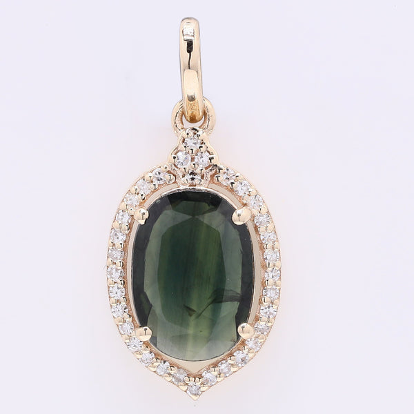 1.75 Ct Oval Mixed Cut Natural Sapphire 14K Gold Pendant
