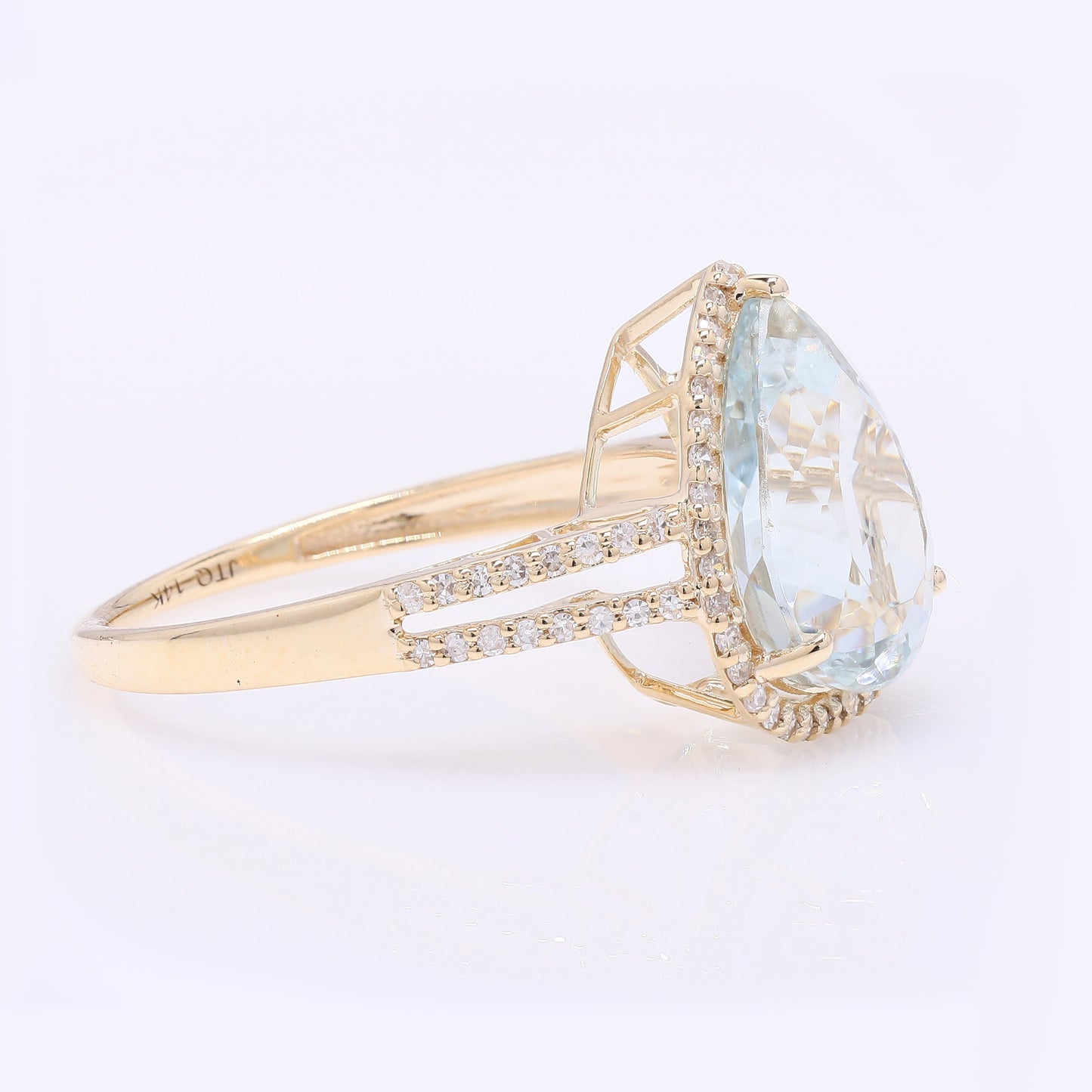 3.86 Ct Pear Mixed Cut Natural Aquamarine 14K Gold Ring