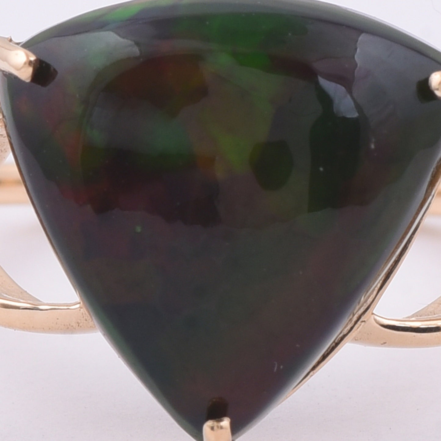 3.65 Ct Triangle Cabochon Natural Black Opal 14K Gold Ring