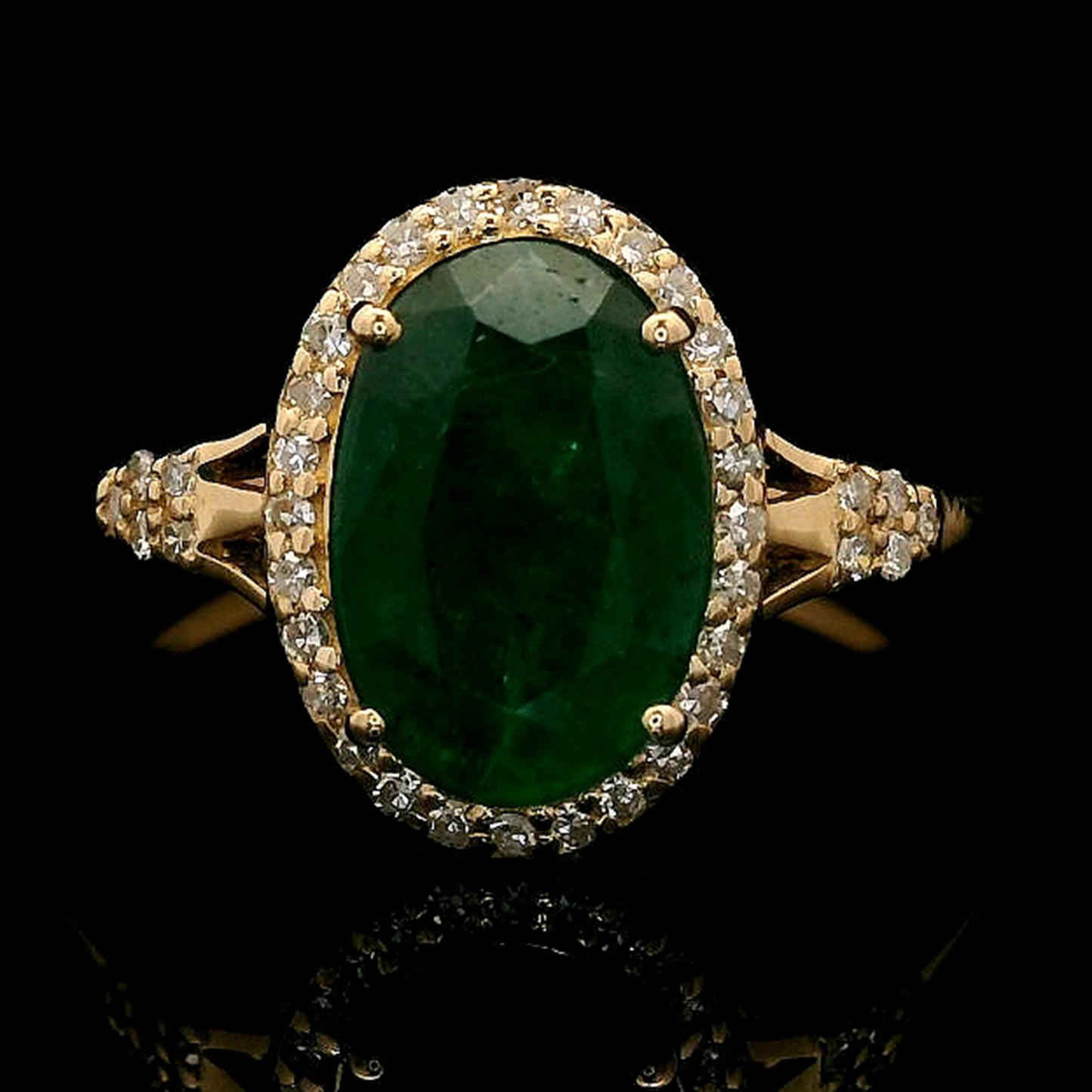 1.92 Ct Oval Mixed Cut Natural Emerald 14K Gold Ring