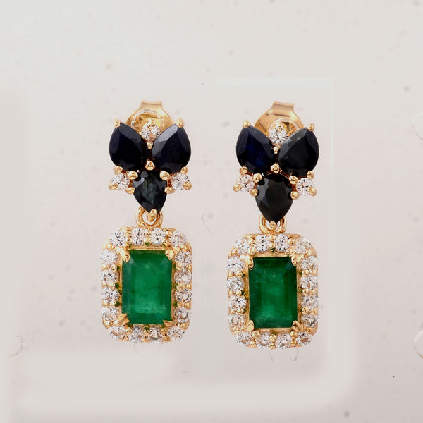 3.47 Ct Octagon Emerald 14K Gold Earrings