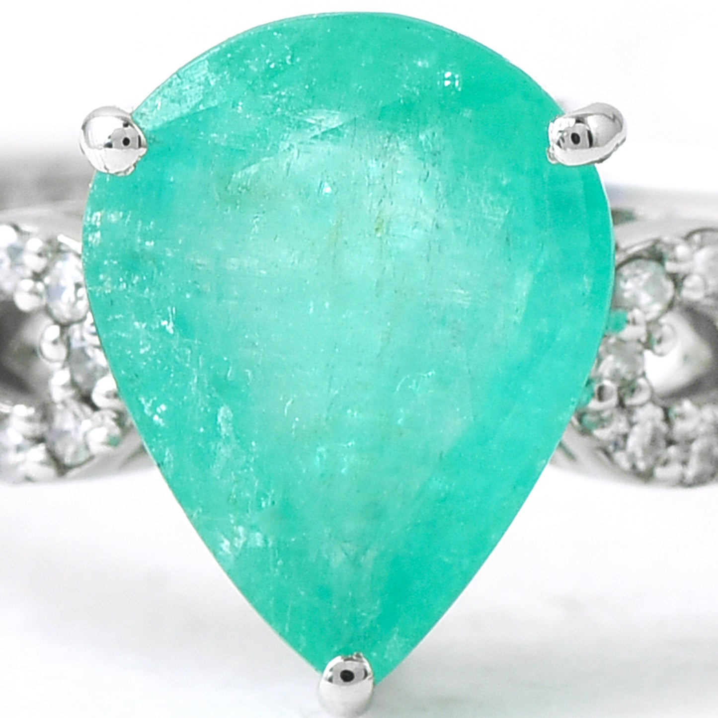 2.41 Ct Pear Mixed Cut Natural Emerald 950 Platinum Ring