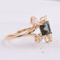 1.30 Ct Square Step Cut Natural Green Tourmaline 14K Gold Ring