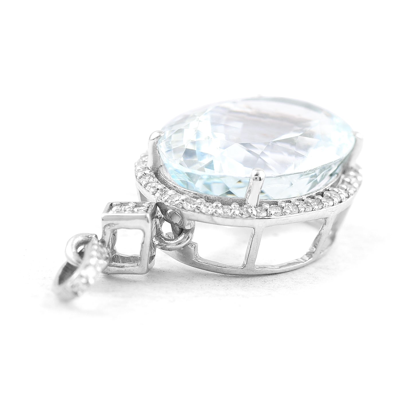 5.35 Ct Oval Mixed Cut Natural Aquamarine 950 Platinum Pendant