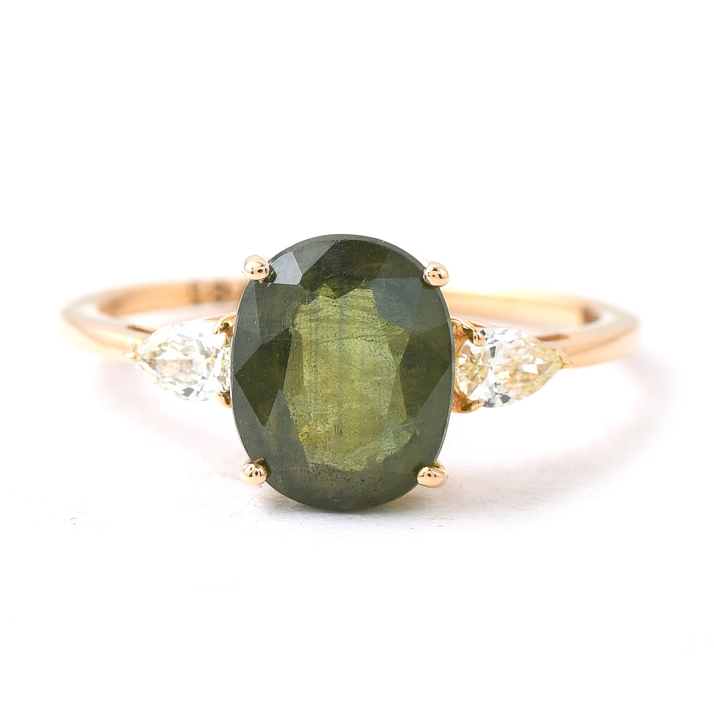 1.57 Ct Oval Mixed Cut Natural Green Sapphire 14K Gold Ring