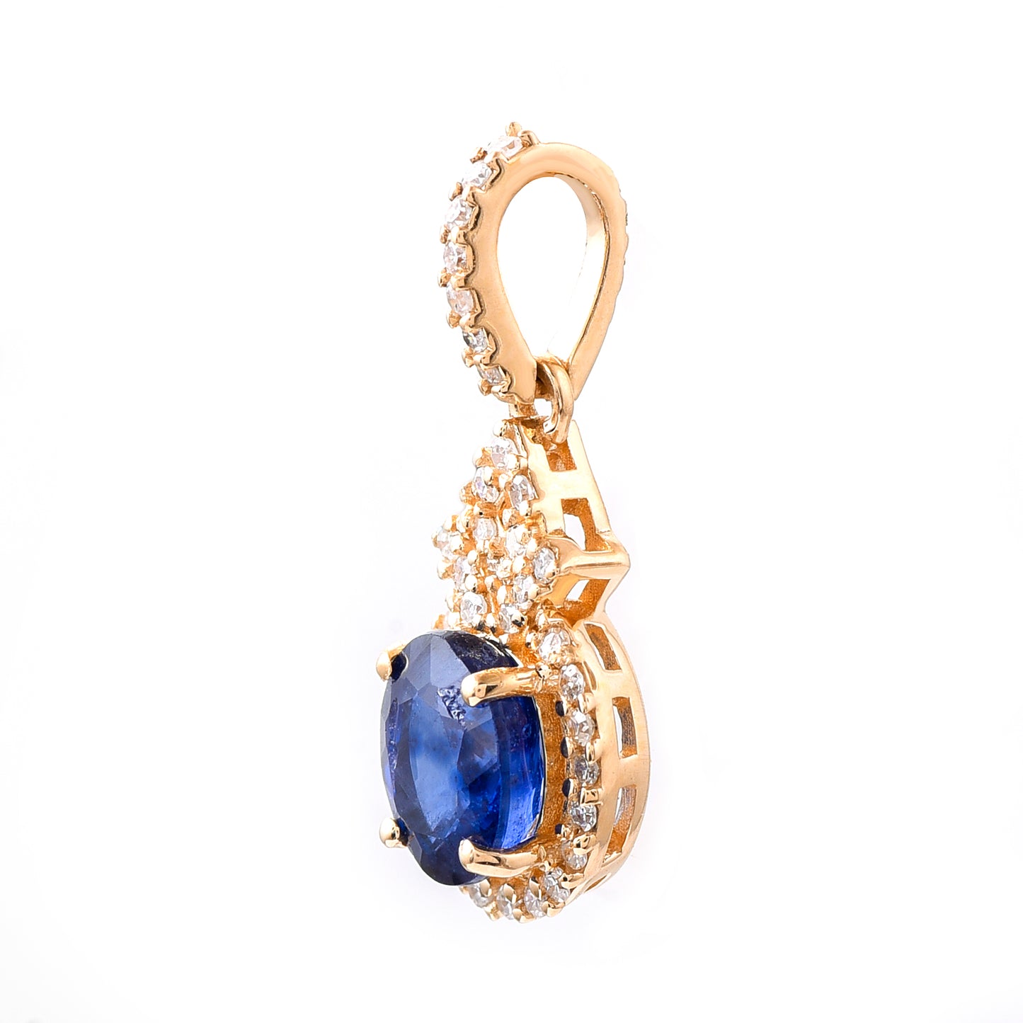 1.14 Ct Oval Mixed Cut Natural Sapphire 14K Gold Pendant