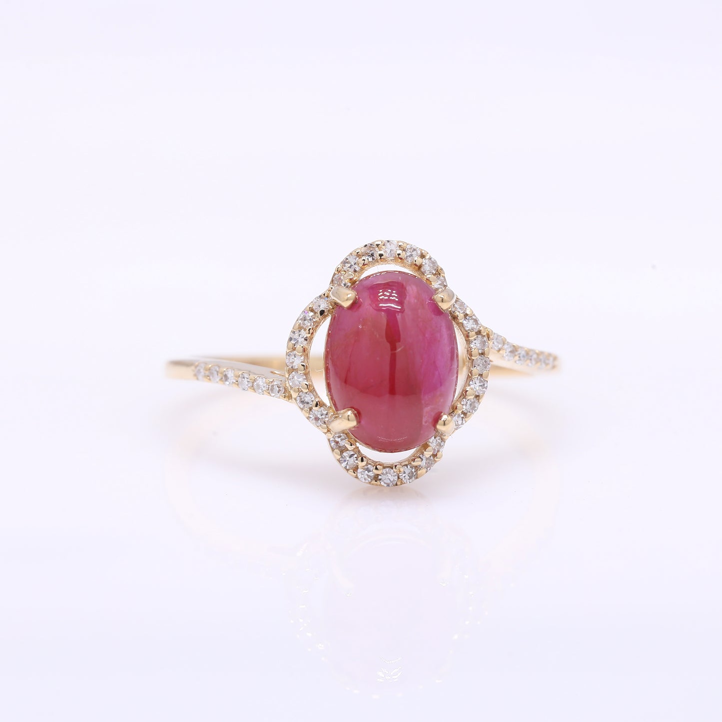 2.56 Ct Oval Cabochon Cut Natural Ruby 14K Gold Ring