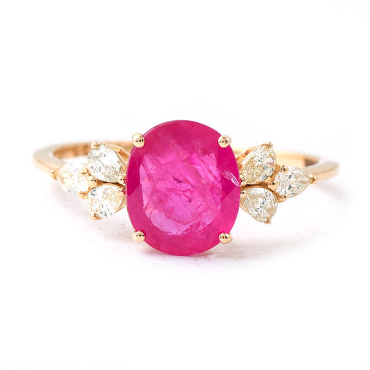 1.37 Ct Oval Mixed Cut Natural Ruby 14K Gold Ring