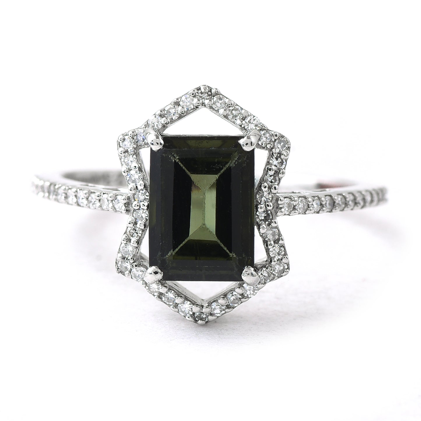 2.87 Ct Rectangle Step Cut Natural Green Tourmaline 950 Platinum Ring
