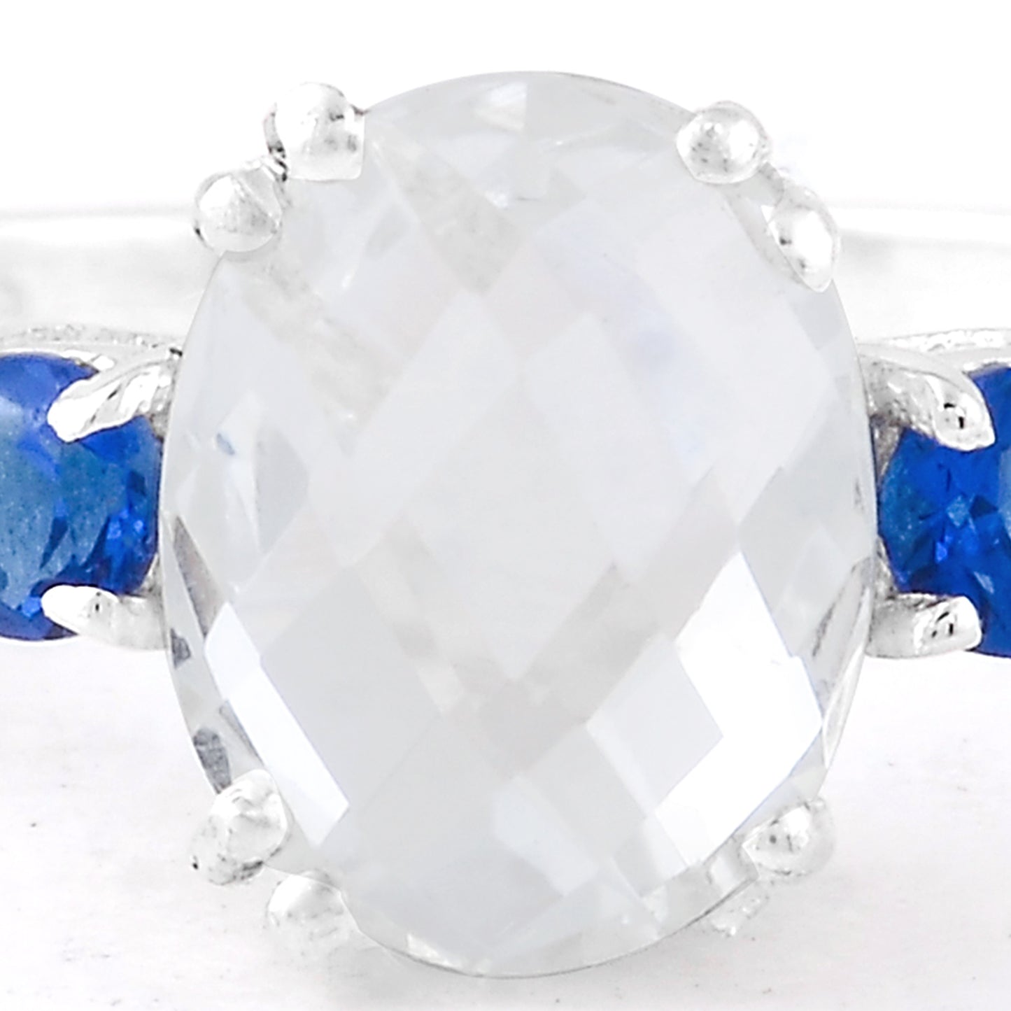 1.62 Ct Oval Glass Sapphire, Cubic Zirconia 925 Sterling Silver Ring