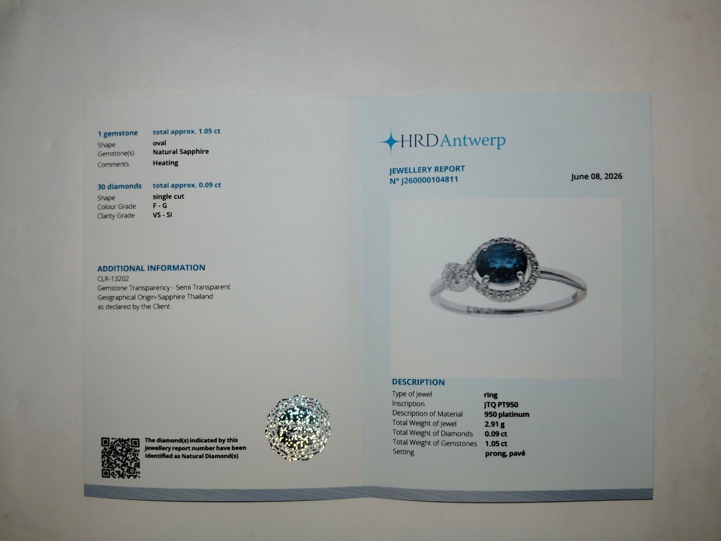 1.14 Ct Oval Mixed Cut Natural Sapphire 950 Platinum Ring