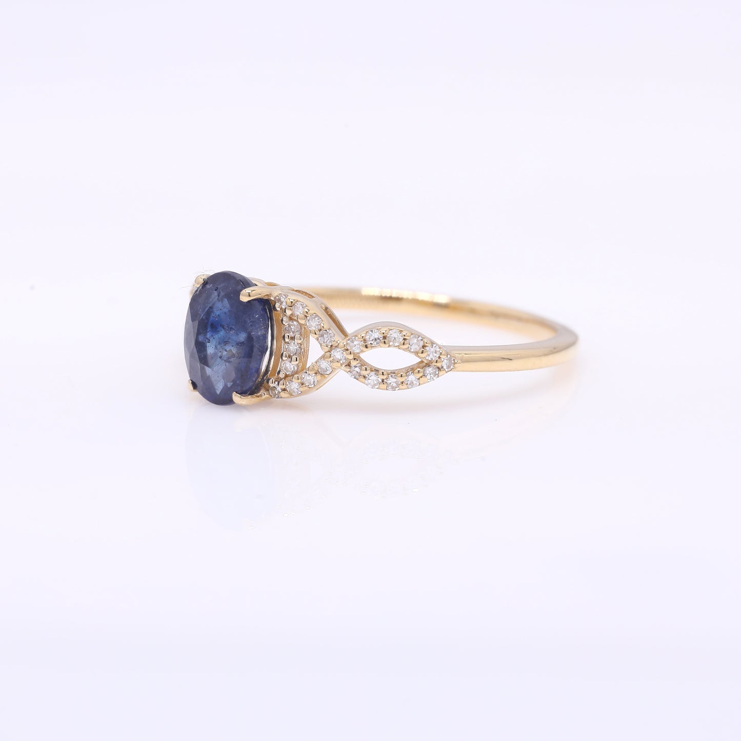 1.39 Ct Oval Mixed Cut Natural Sapphire 14K Gold Ring