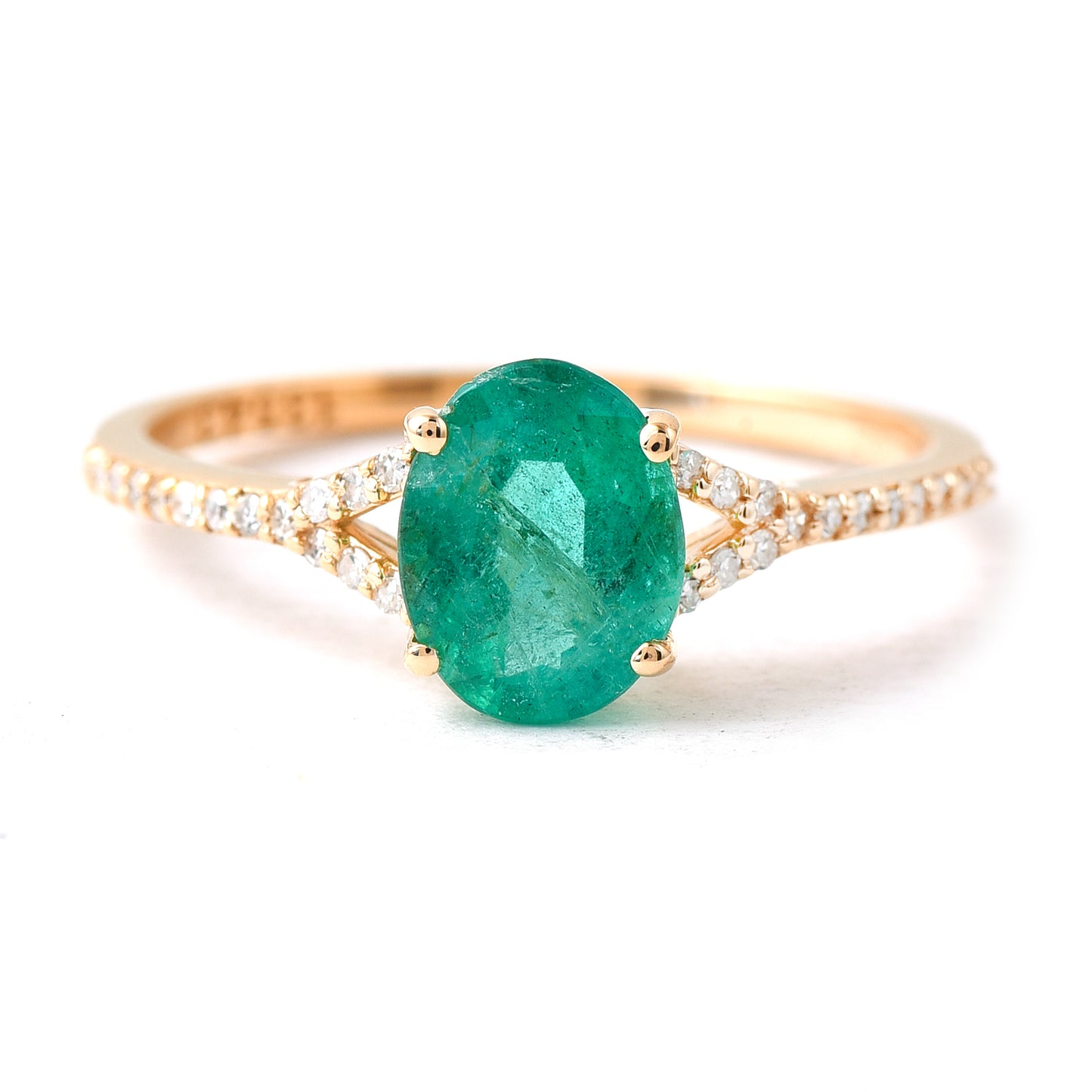 1.56 Ct Oval Mixed Cut Natural Emerald 14K Gold Ring