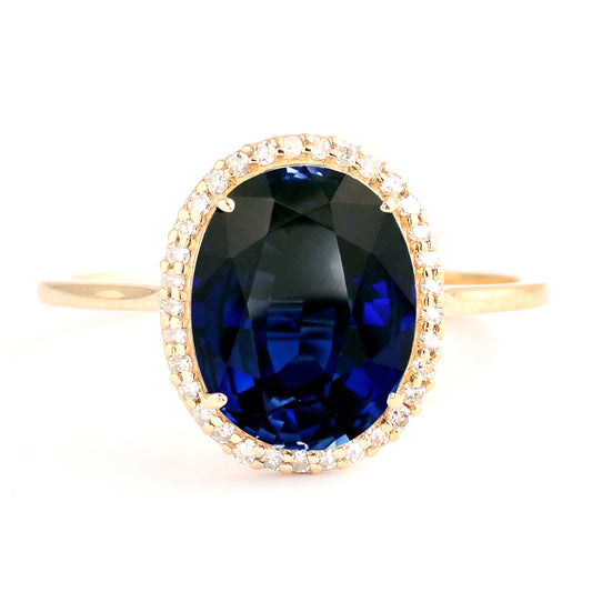 4.11 Ct Oval Lab Grown Sapphire 14K Gold Ring