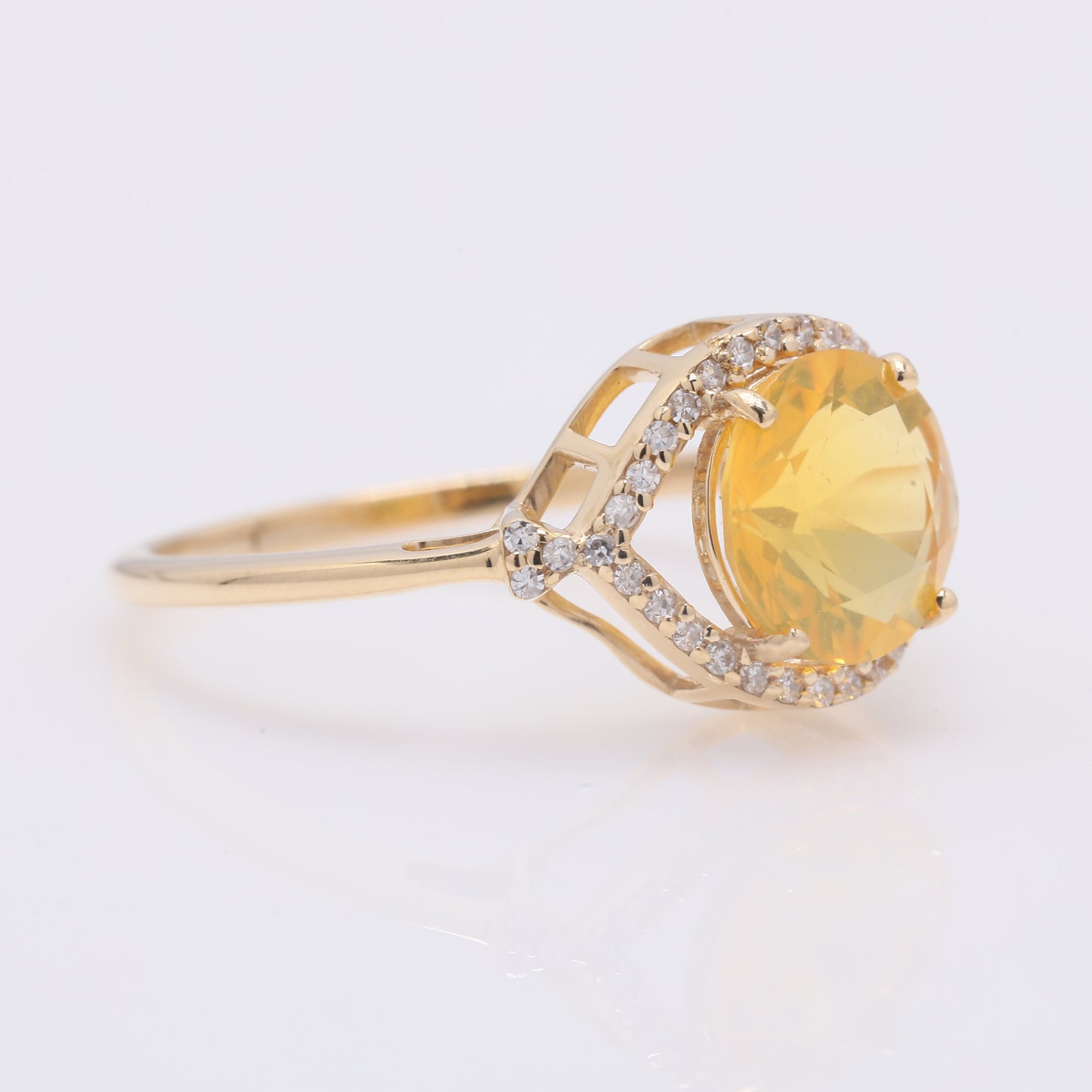 1.31 Ct Round Mixed Cut Natural Fire Opal 14K Gold Ring