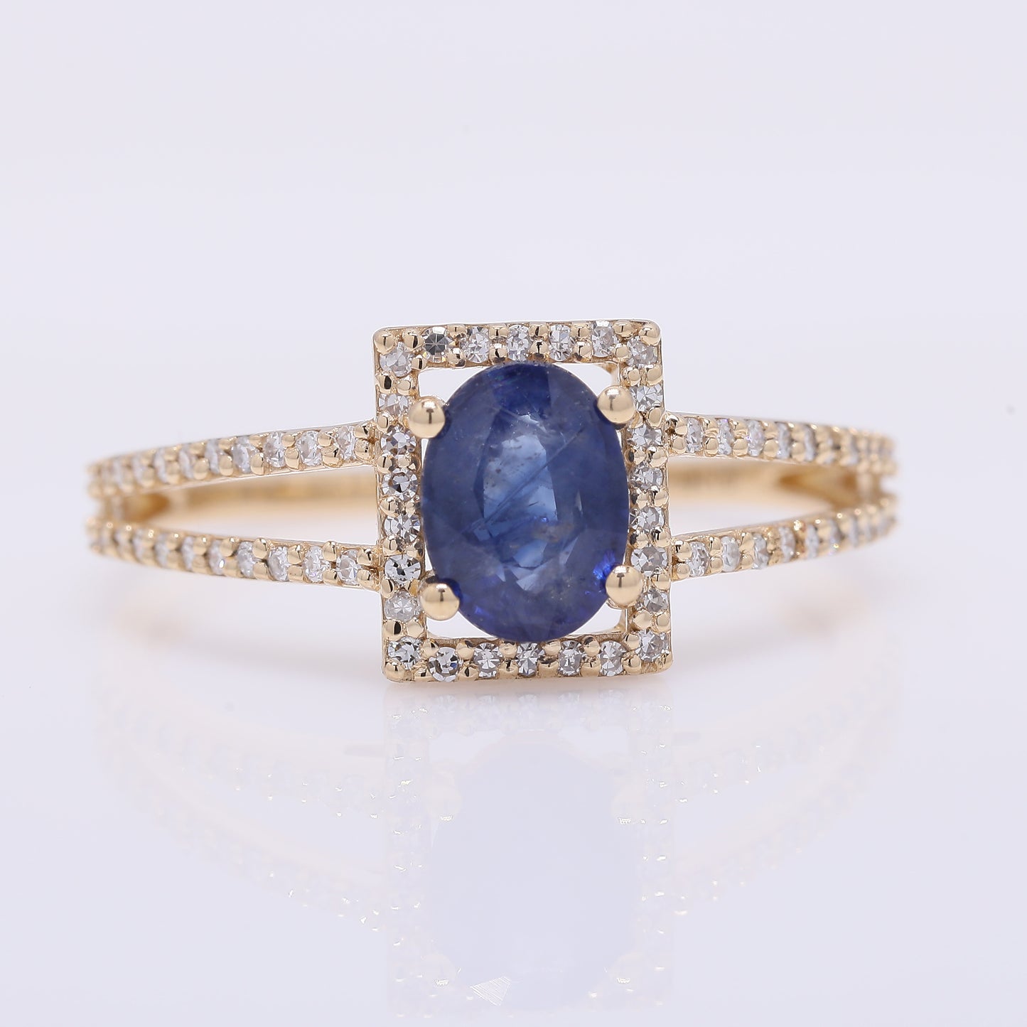 1.34 Ct Oval Mixed Cut Natural Sapphire 14K Gold Ring