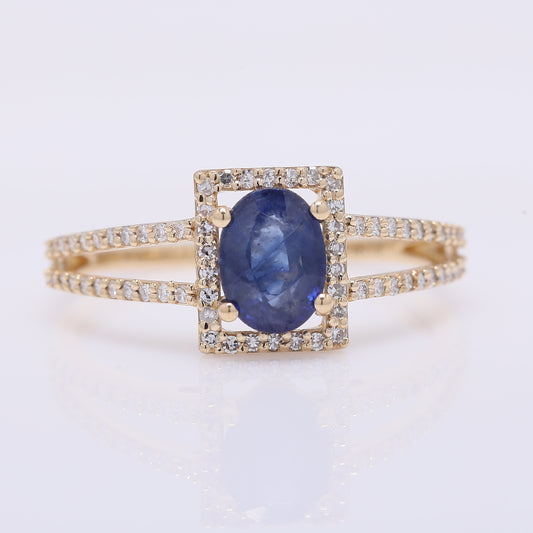 1.34 Ct Oval Mixed Cut Natural Sapphire 14K Gold Ring