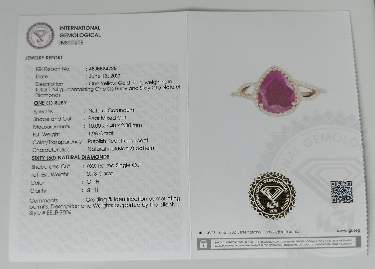 2.16 Ct Pear Mixed Cut Natural Corundum Ruby 14K Gold Ring