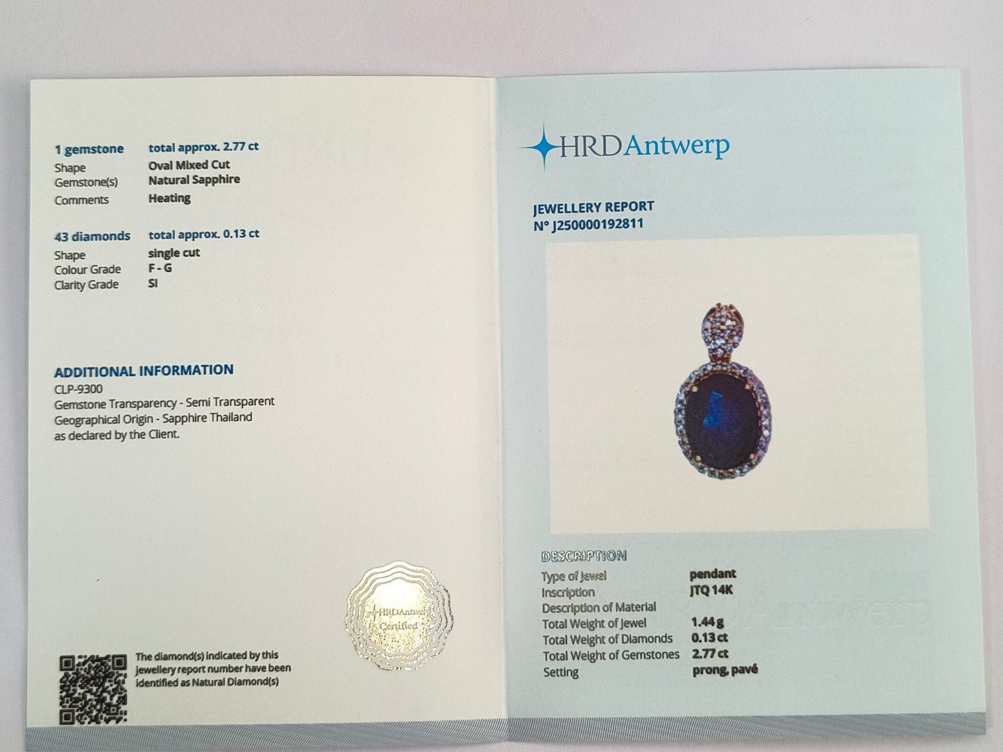 2.90 Ct Oval Mixed Cut Natural Sapphire 14K Gold Pendant