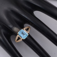 3.04 Ct Octagon Blue Topaz 9K Gold Ring