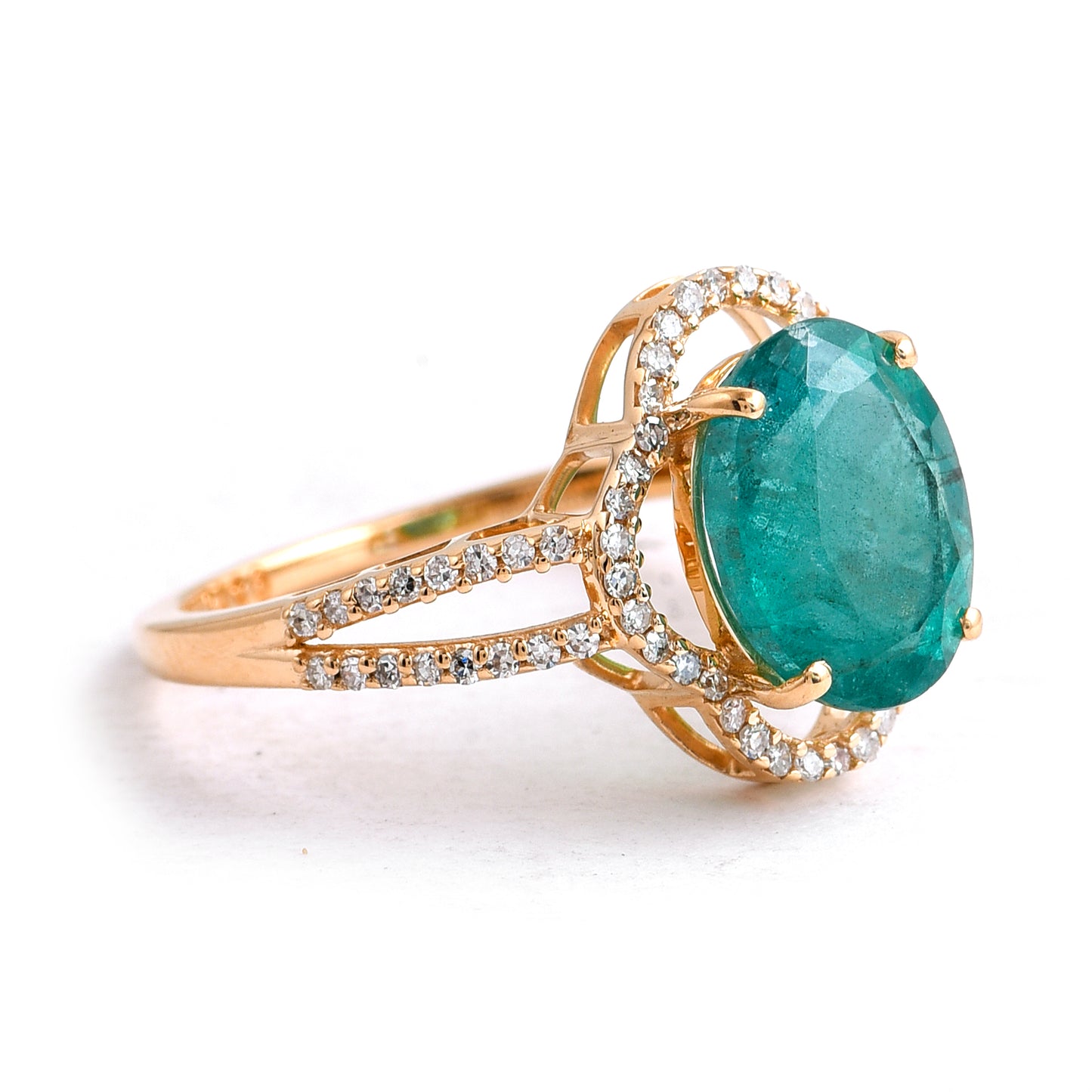 2.89 Ct Oval Mixed Cut Natural Emerald 14K Gold Ring