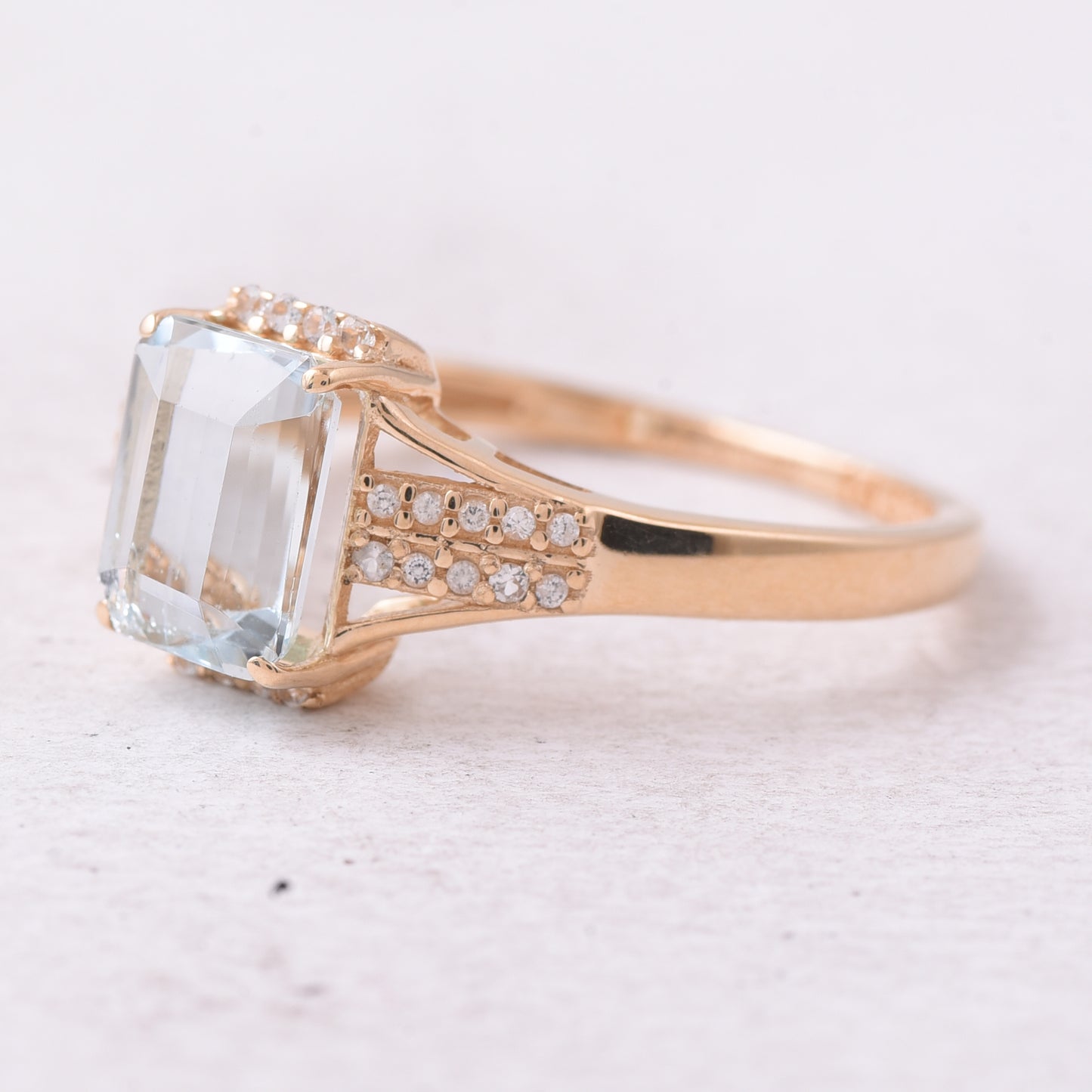 1.38 Ct Octagon Step Cut Natural Aquamarine 14K Gold Ring