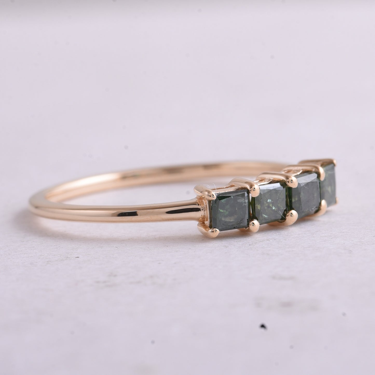 0.52 Ct Square Green Diamond 14K Gold Ring